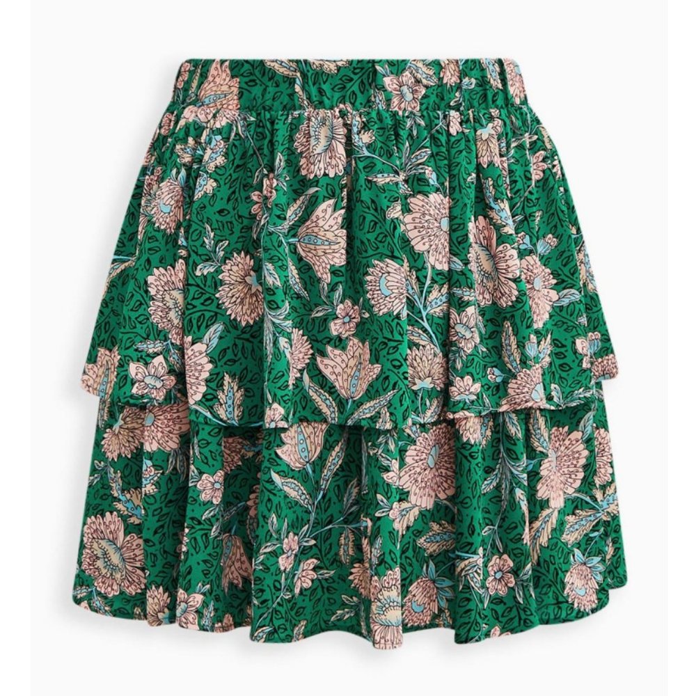 NWT Torrid 2 Georgette Floral Green Mini Tiered Skater Skirt 2X 18 20 - Picture 5 of 9